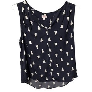 Pixley sleeveless navy and white top with tulips